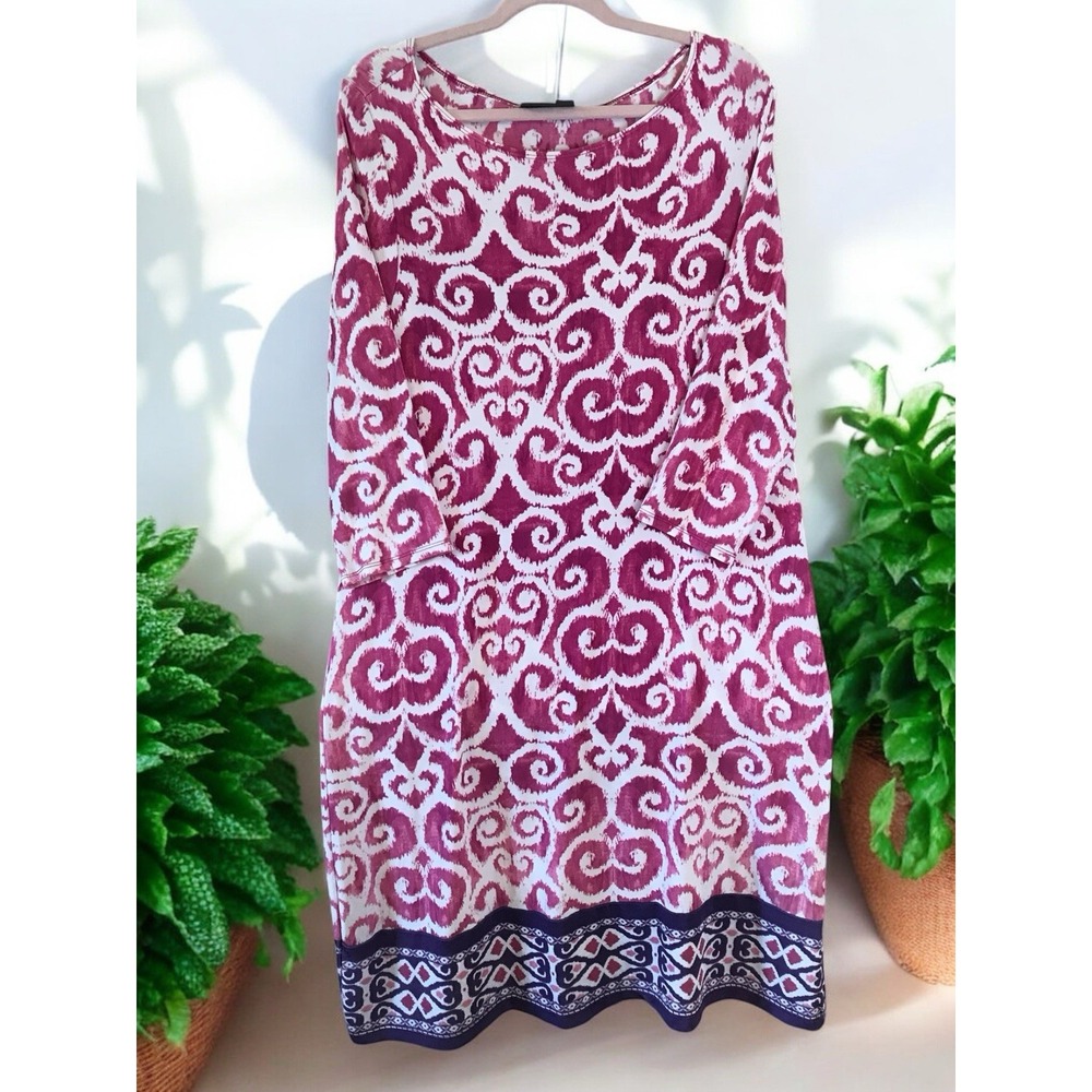 Chico's Travelers 2 Dress Womens Size Large Pink Midi Slinky Shift‎ 3/4 Sleeve
